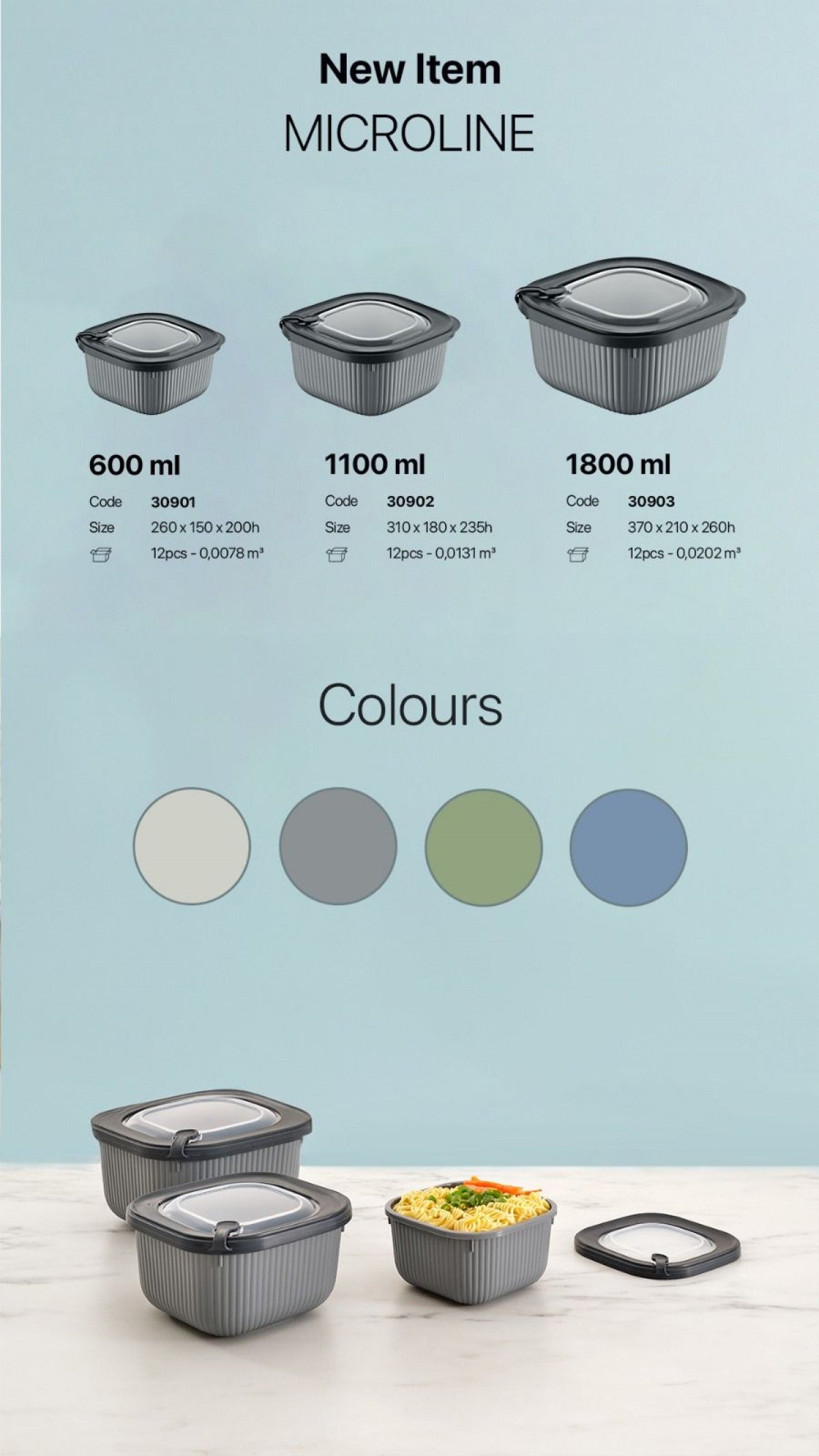 ARBEMA DUNYA MICROLINE TRIS CONTENITORI ERMETICI QUADRATI 600-1100-1800ML