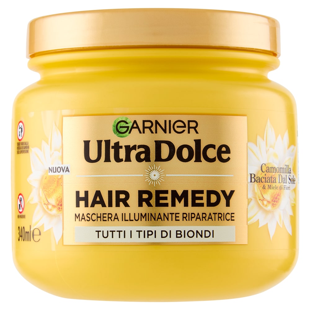 GARNIER ULTRA DOLCE HAIR REMEDY MASCHERA 340ML ILLUMINANTE RIPARATRICE CAMOMILLA BACIATA DAL SOLE & MIELE DI FIORI