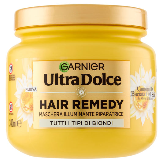 GARNIER ULTRA DOLCE HAIR REMEDY MASCHERA 340ML ILLUMINANTE RIPARATRICE CAMOMILLA BACIATA DAL SOLE & MIELE DI FIORI