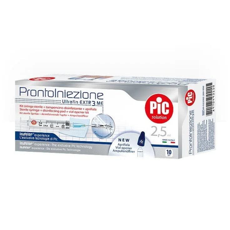 PIC PRONTOINIEZIONE KIT ULTRAFIN EXTREME SIRINGA 5ML + TAMPONCINO DISINETTANTE + APRIFIALA 10PZ