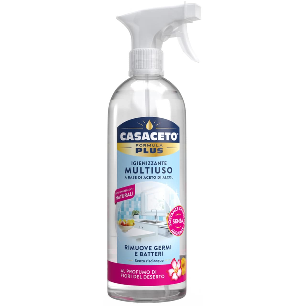 CASACETO PLUS IGIENIZZANTE MULTIUSO A BASE DI ACETO DI ALCOL SPRAY 750ML AL PROFUMO DI FIORI DEL DESERTO