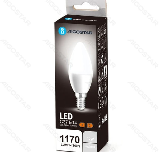 AIGOSTAR LED OLIVA E14 12W=1170 LUMEN 6500K