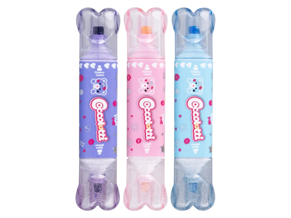 COLOURBOOK COCCOLOTTI EVIDENZIATORE GLITTER CON TIMBRINO SET 3PZ