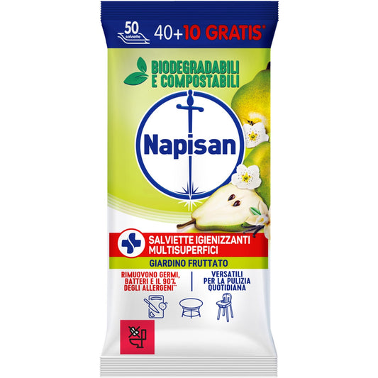 NAPISAN SALVIETTE IGIENIZZANTI MULTISUPERFICI 40+10PZ GIARDINO FRUTTATO