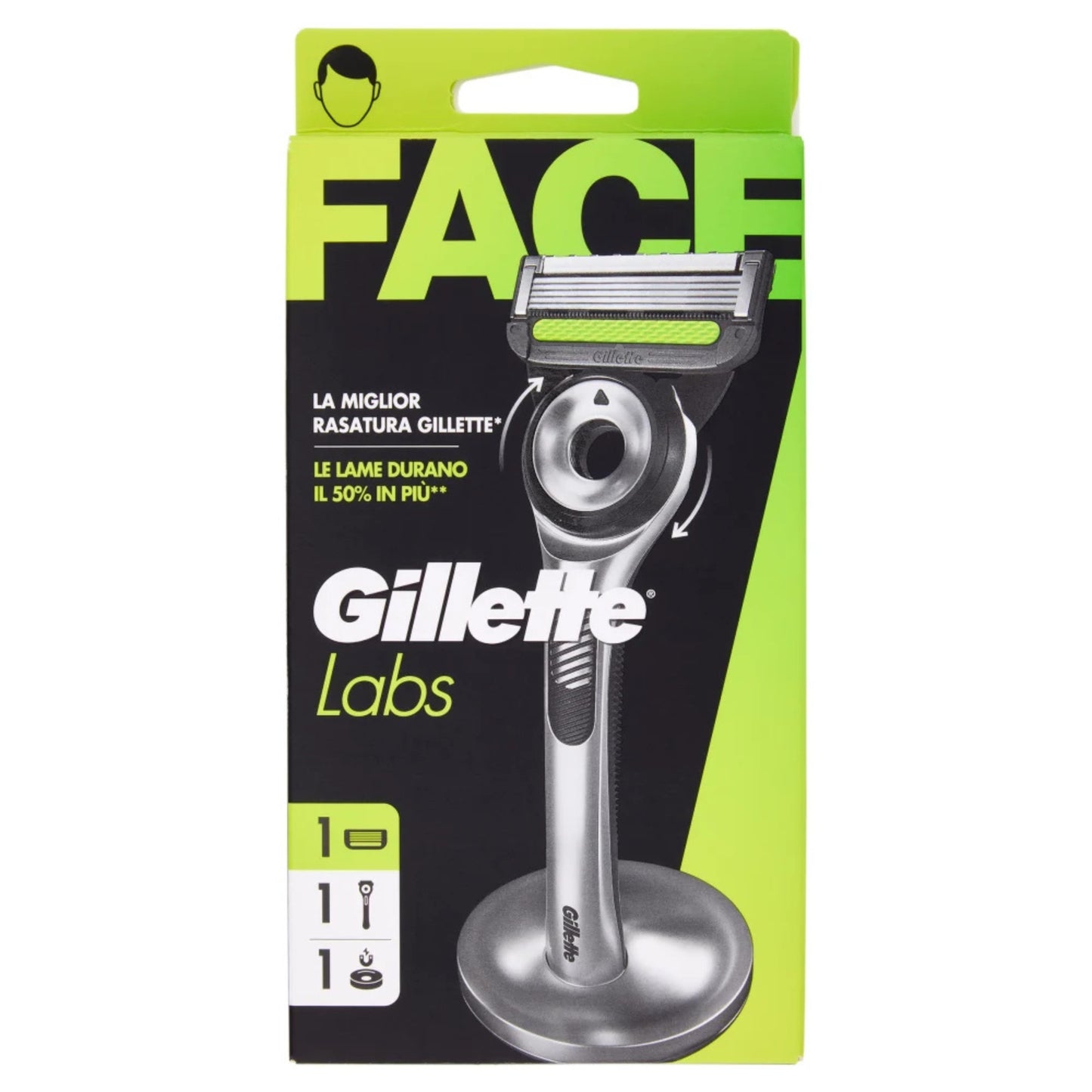 GILLETTE LABS RASOIO CON BARRA ESFOLIANTE COMPRENDE 1 LAMETTA DI RICARICA + 1 MANICO + 1 BASE