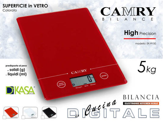 GICOS BILANCIA CUCINA DIGITALE 5KG CAMRY SUPERFICIE IN VETRO COLORATO EK-9150
