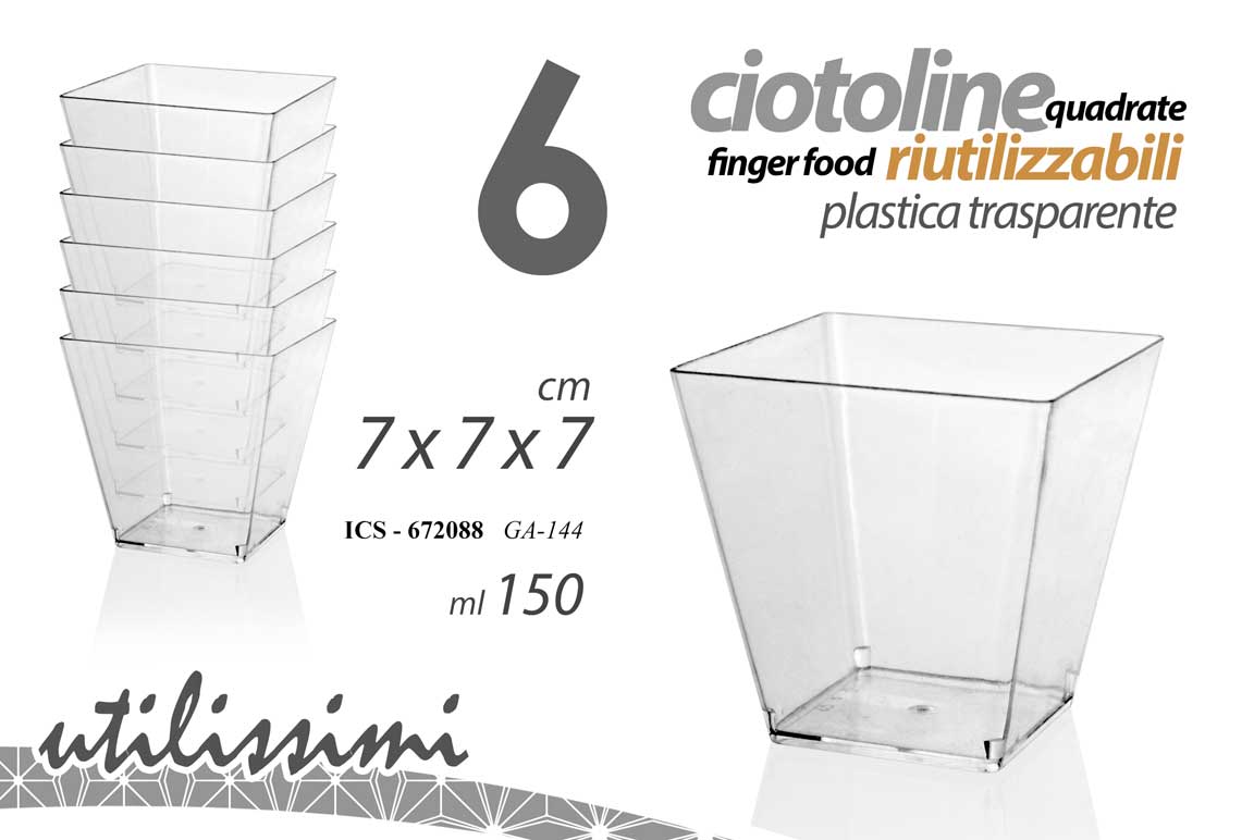 GICOS 6 CIOTOLINE QUADRATE FINGER FOOD RIUTILIZZABILI PLASTICA TRASPARENTE CM.7X7X7 150ML