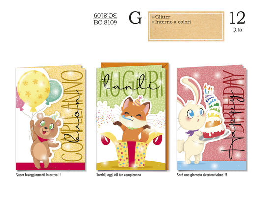 CROMO NB BIGLIETTO COMPLEANNO ANIMALETTI BC.8109