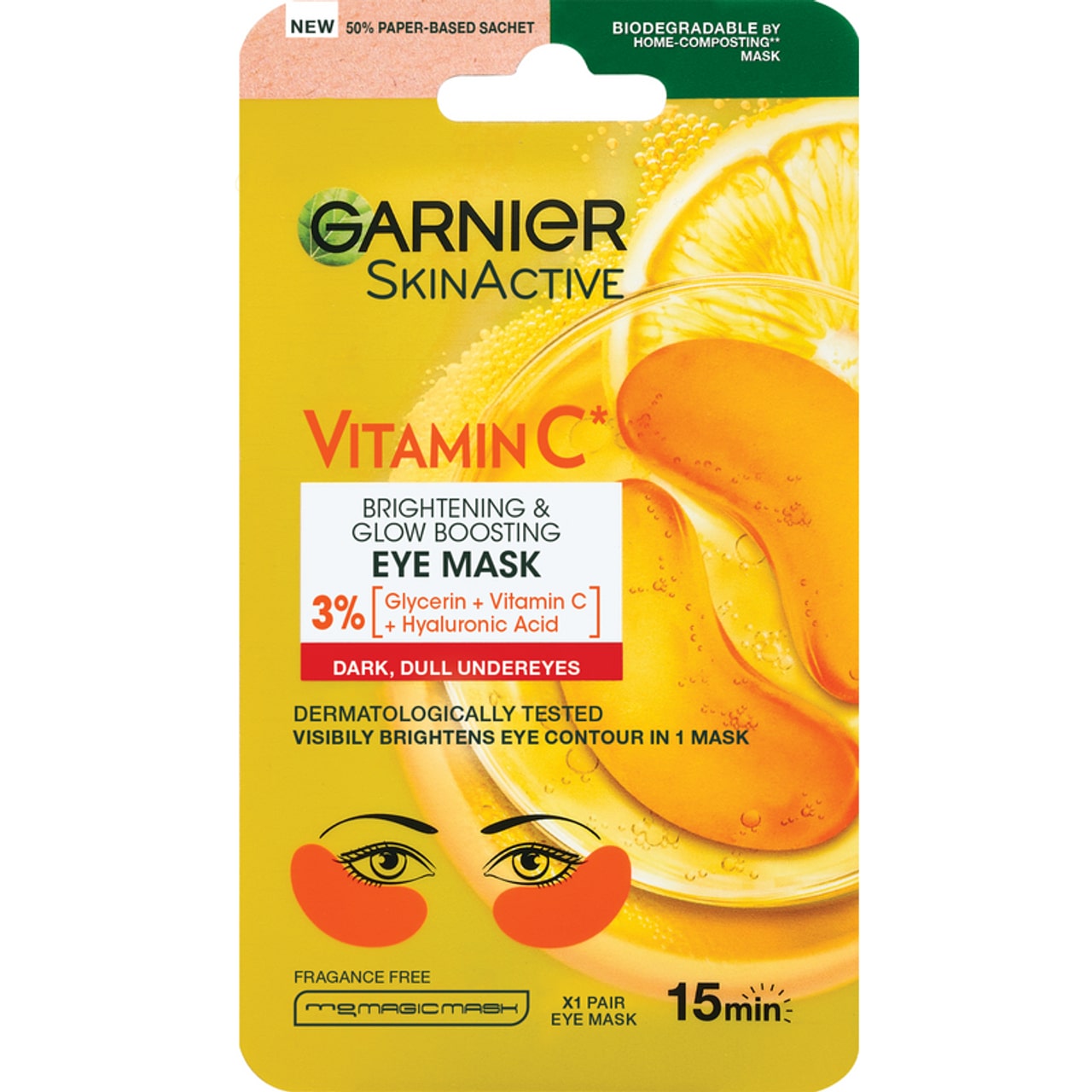 GARNIER SKIN ACTIVE VITAMIN C* EYE MASK 15 MINUTI MASCHERA OCCHI ILLUMINANTE IN TESSUTO 1PZ