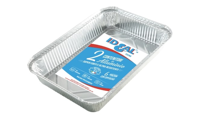 IDEAL CUCINA 2 CONTENITORI IN ALLUMINIO 6 PORZIONI CON COPERCHIO RIPIEGATO