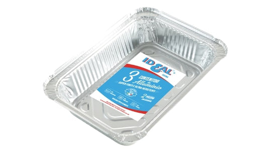 IDEAL CUCINA 3 CONTENITORI IN ALLUMINIO 2 PORZIONI CON COPERCHIO RIPIEGATO