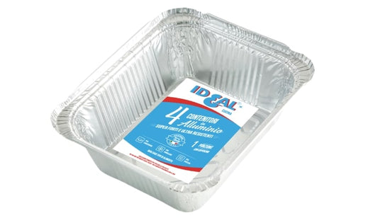 IDEAL CUCINA 4 CONTENITORI IN ALLUMINIO 1 PORZIONE CON COPERCHIO RIPIEGATO