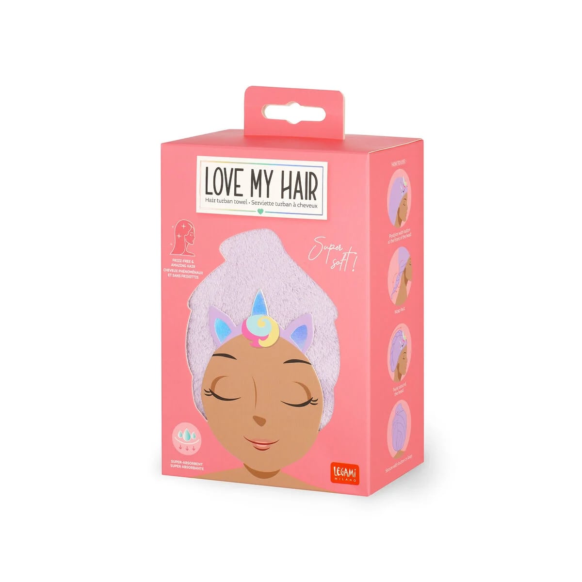 LEGAMI MILANO ASCIUGAMANO CAPELLI TURBANTE LOVE MY HAIR UNICORN
