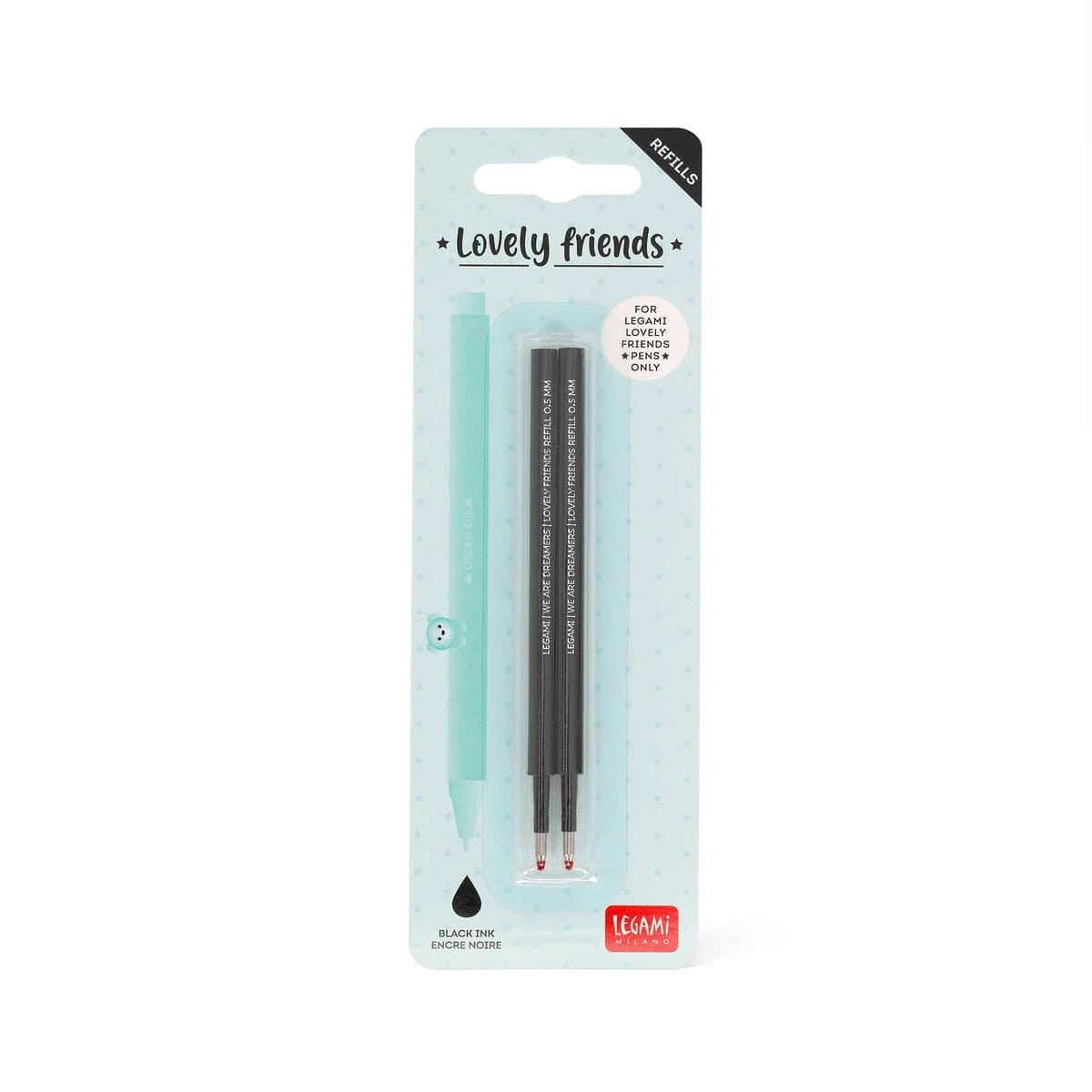 LEGAMI MILANO 2 REFILL PENNA GEL LOVELY FRIENDS INCHIOSTRO NERO