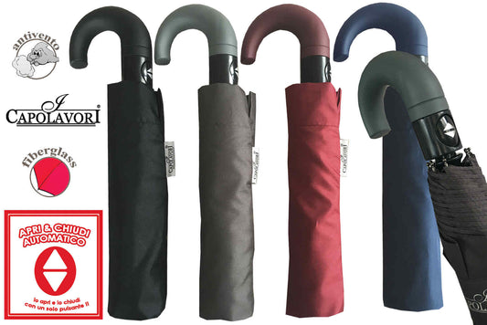 I CAPOLAVORI OMBRELLO MINI APRI&CHIUDI AUTOMATICO CON MANICO CURVO TINTA UNITA COLORI ASSORTITI