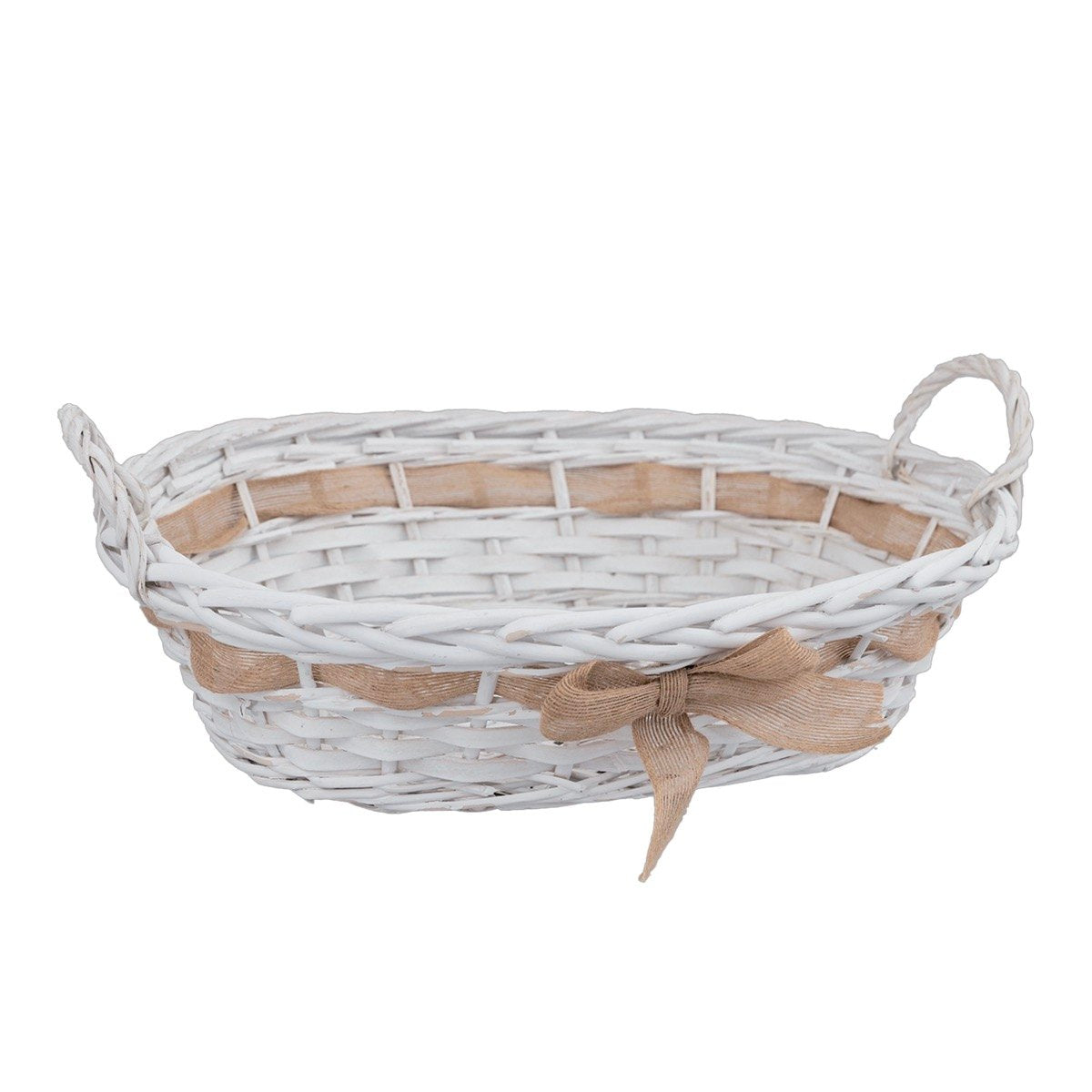 EURONATALE CESTO OVALE VIMINI CM.48X37 BIANCO CON FIOCCO TELA CEN-87807