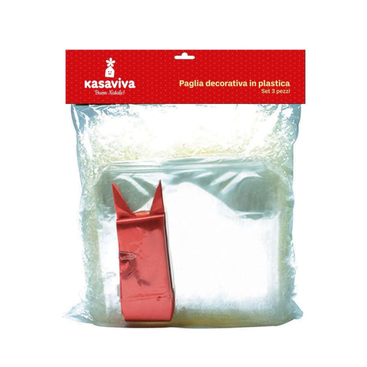 KASAVIVA NATALE CESTO NATALIZIO SET 3PZ PAGLIA DECORATIVA IN PLASTICA 200G COCCARDA A TIRO FOGLIO CM.100X130