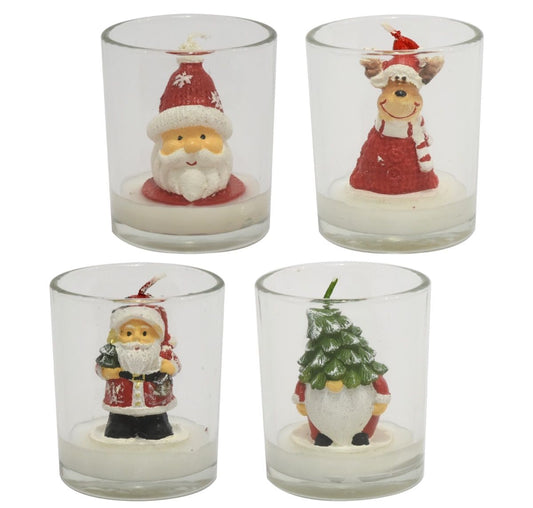 KASAVIVA NATALE CANDELA IN BICCHIERE VETRO CM.6X7H SOGGETTI ASSORTITI