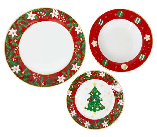 KASAVIVA NATALE WHITE FLOWER SERVIZIO PIATTI 18PZ