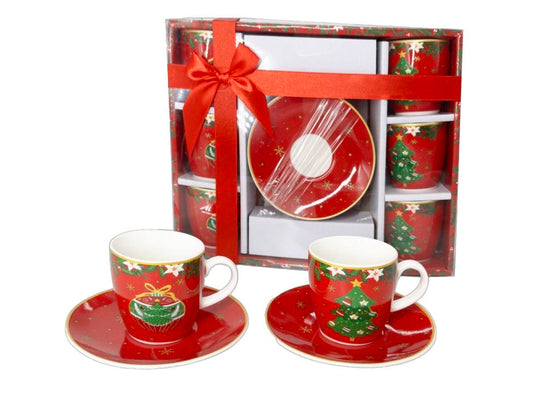 KASAVIVA NATALE WHITE FLOWERS SET 6 TAZZINE CAFFE' CON PIATTINO