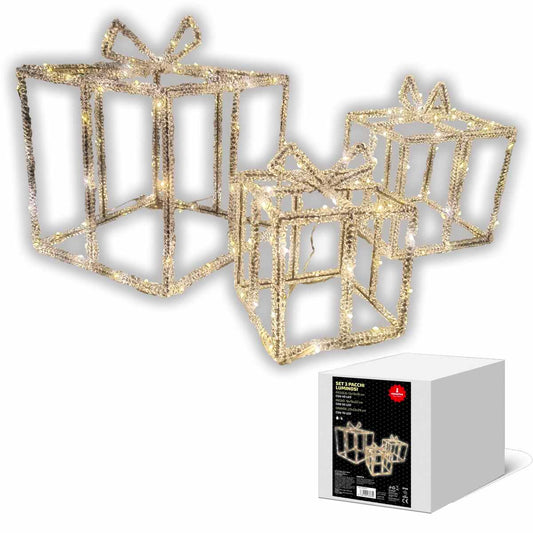 KASAVIVA NATALE SET 3 PACCHI LUMINOSI CON LED BIANCO CALDO ASSORTITI