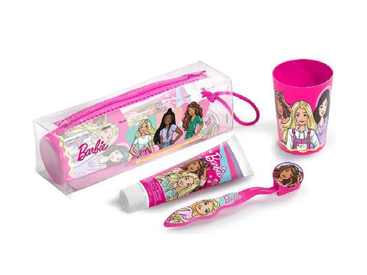 BARBIE SET DA VIAGGIO DENTIFRICIO + SPAZZOLINO+ BICCHIERE