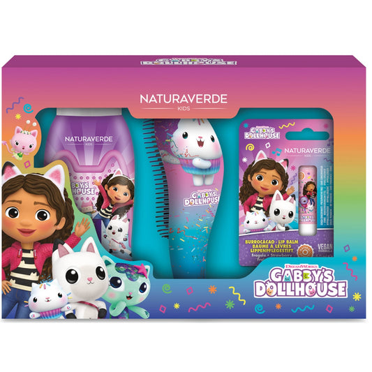 NATURAVERDE KIDS CONFEZIONE GABBY'S DOLLHOUSE BAGNOSCHIUMA 250ML + BURROCACAO 50ML + SPAZZOLA CAPELLI