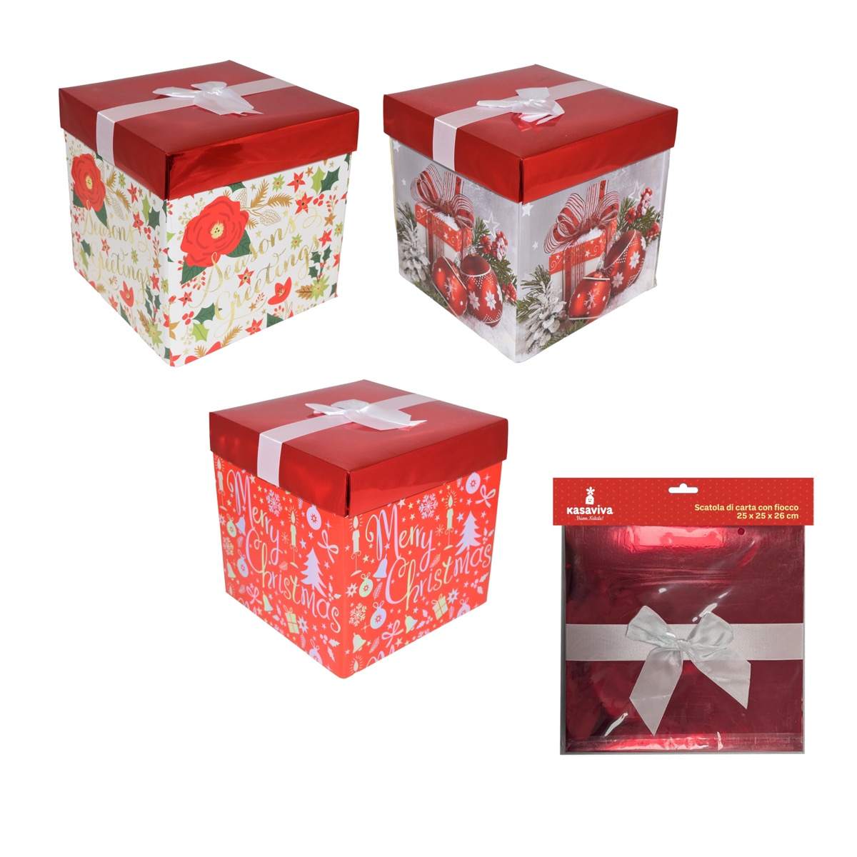KASAVIVA NATALE SCATOLA CARTA CM.25X25X26 CON FIOCCO