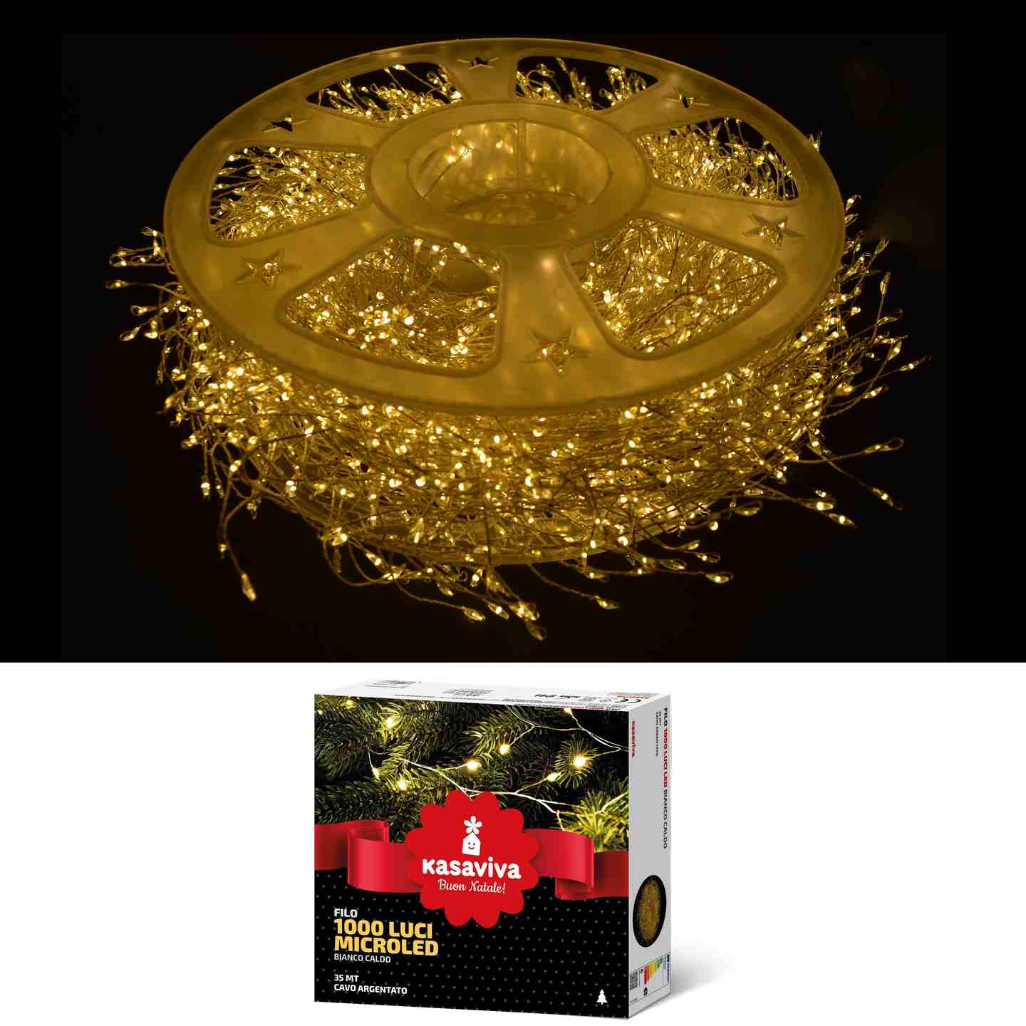KASAVIVA NATALE FILO 1000 LUCI MICROLED BIANCO CALDO 35MT CAVO ARGENTATO