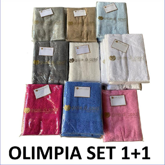 GIOIE DI CASA ASCIUGAMANI 1+1 OLIMPIA TINTA UNITA COLORI ASSORTITI