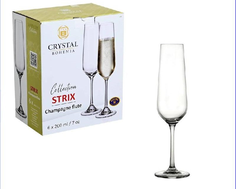 LETIZIA CRYSTAL BOHEMIA STRIX 6 CHAMPAGNE FLUTE 200ML