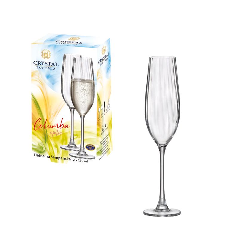 LETIZIA CRYSTAL BOHEMIA COLUMBA OPTIC SET 2 CALICI FLUTE 260ML
