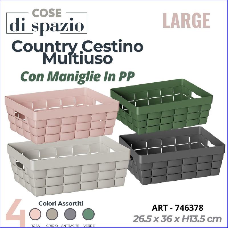 COSENTINO COUNTRY CESTINO MULTIUSO CON MANIGLIE IN PP LARGE CM.26,5X36X13,5 COLORI ASSORTITI