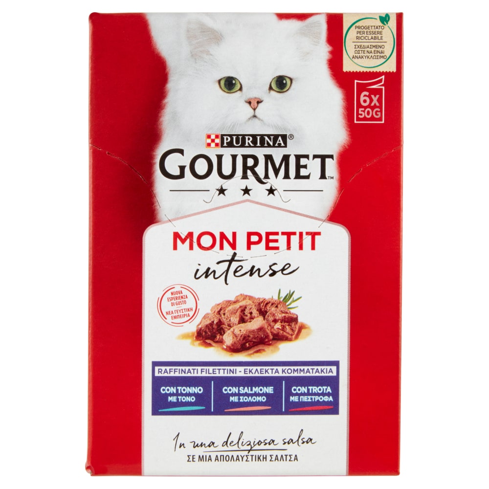 PURINA GOURMET MON PETIT INTENSE 6X50G RAFFINATI FILETTINI TONNO/SALMONE/TROTA