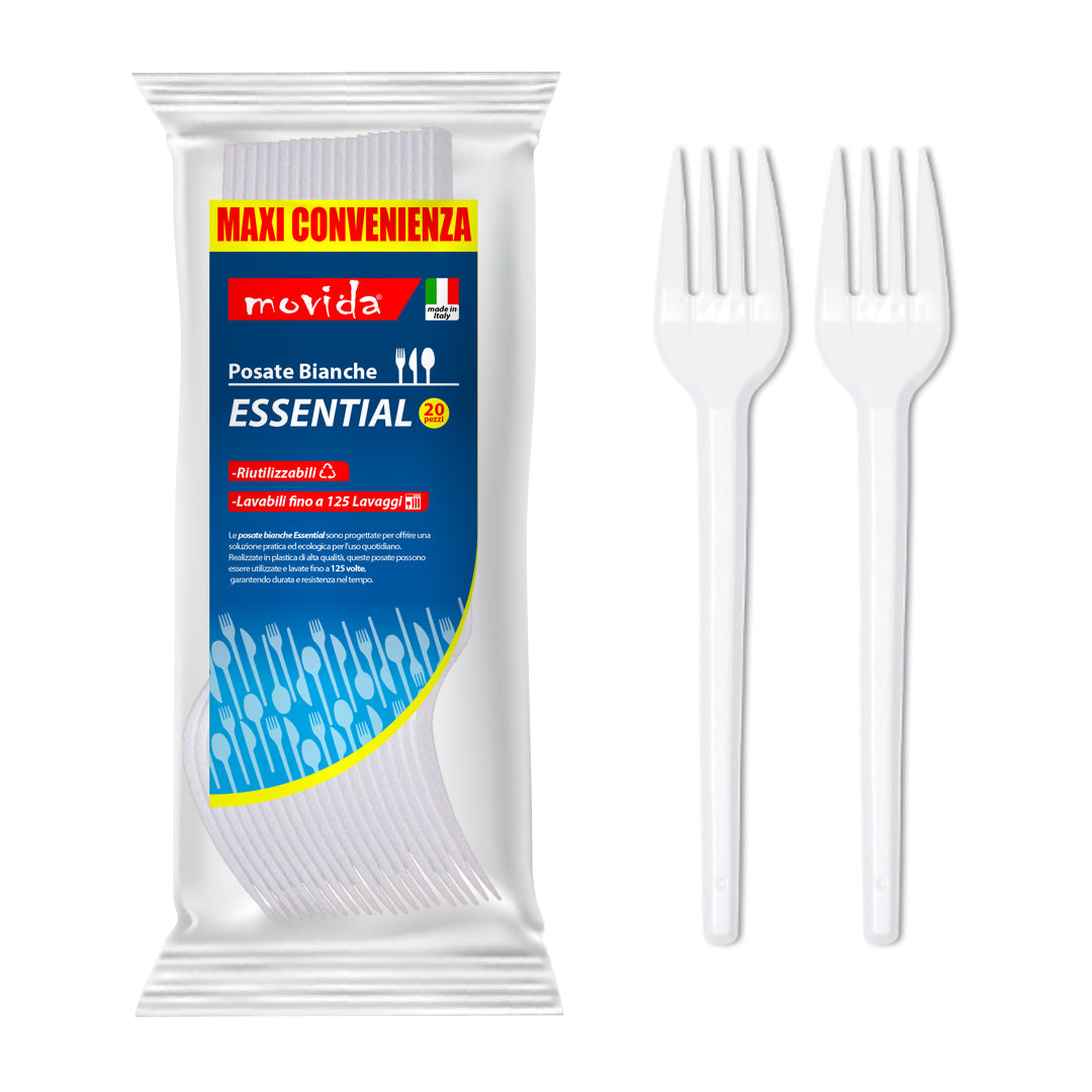MOVIDA POSATE BIANCHE ESSENTIAL FORCHETTE RIUTILIZZABILI 20PZ
