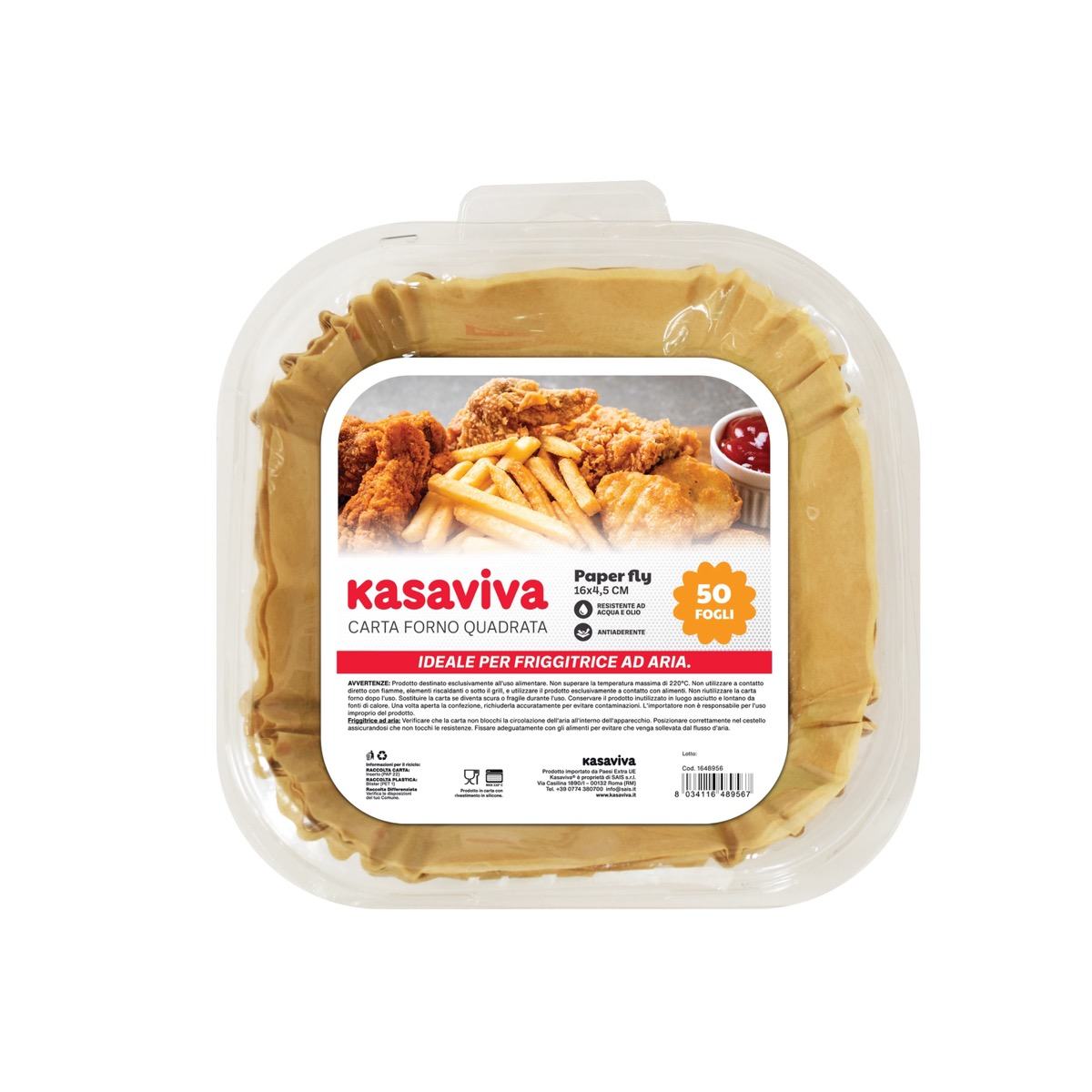 KASAVIVA CARTA FORNO QUADRATA PER FRIGGITRICE AD ARIA 50PZ CM.16X4,5