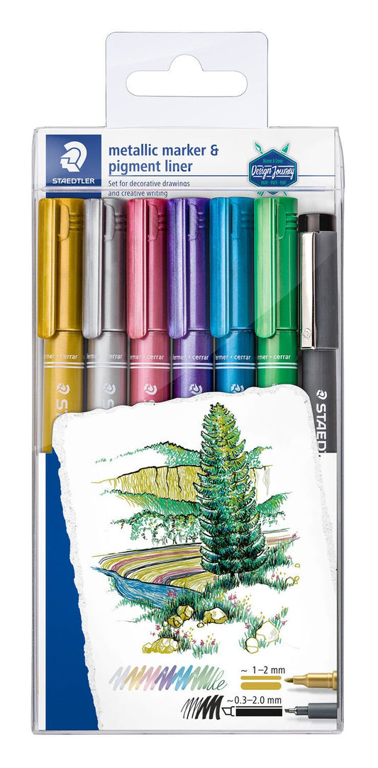 STAEDTLER METALLIC MARKER & PIGMENT LINER 1-2MM 6PZ+1 PIGMENT 0.3-2.0