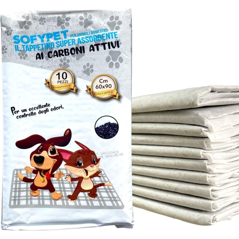 SOFY'S SOFIPETS TAPPETINI ASSORBENTI CANI E GATTI CARBONI ATTIVI 60X90 10PZ