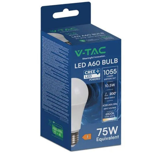 V-TAC LED A60 BULB 10,5W=75W 6500K 1055 LUMEN