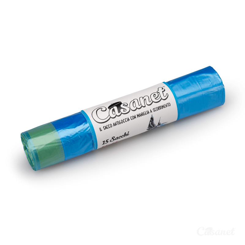 CASANET SACCHI SPAZZATURA CON MANIGLIE 55X65 AZZURRO 15PZ