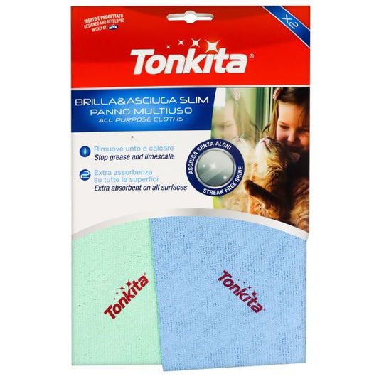 TONKITA BRILLA&ASCIUGA SLIM 2 PANNO MULTIUSO IN MICROFIBRA SPALMATA X2