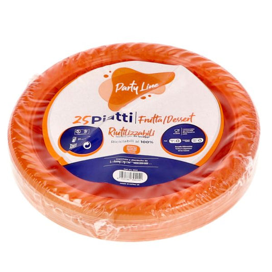 PARTY LINE 25 PIATTI FRUTTA/DESSERT CM.15 RIUTILIZZABILI ARANCIONE