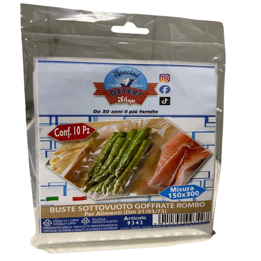 SDS BUSTE SOTTOVUOTO GOFFRATE ROMBO PER ALIMENTI CM.15X30 10PZ ART.9342