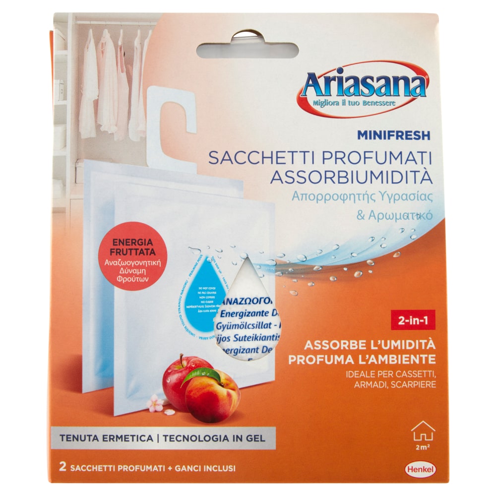 ARIASANA MINIFRESH SACCHETTI PROFUMATI ASSORBIUMIDITA' 2-IN-1 100G 2PZ ENERGIA FRUTTATA