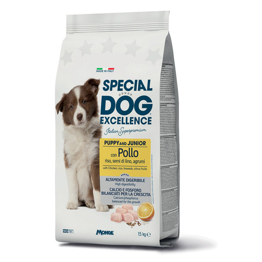 SPECIAL DOG EXCELLENCE CROCCANTINI 1,5KG PUPPY AND JUNIOR CON POLLO RISO,SEMI DI LINO,AGRUMI