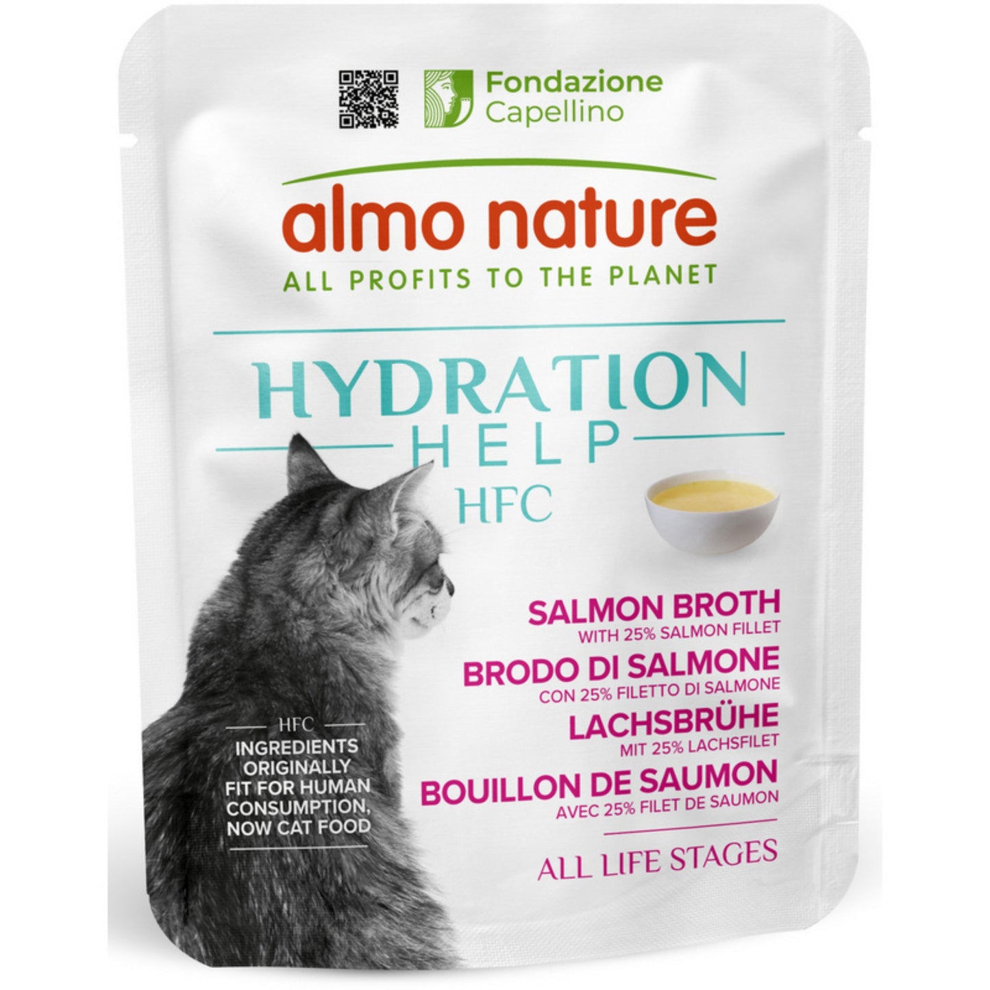 ALMO NATURE HYDRATION HELP HFC GATTO 50G BRODO DI SALMONE CON 25% FILETTO DI SALMONE