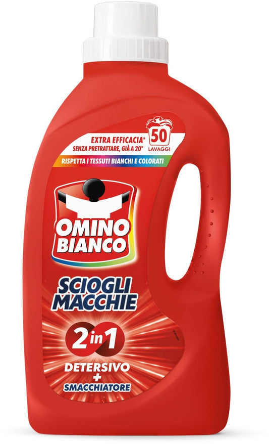 OMINO BIANCO LAVATRICE LIQUIDO 2L 50LAV. SCIOGLI MACCHIE 2 IN 1 DETERSIVO + SMACCHIATORE