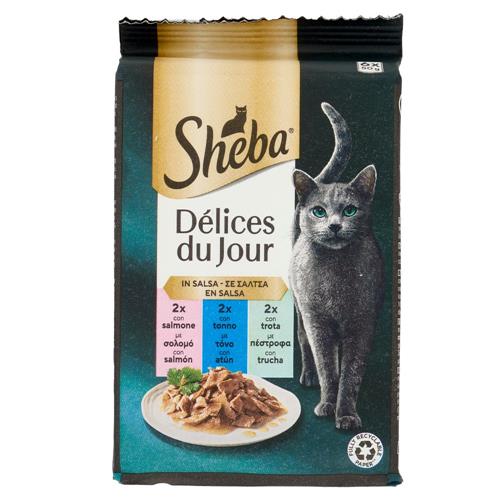 SHEBA DELICES DU JOUR IN SALSA 6X50G SALMONE-TONNO-TROTA