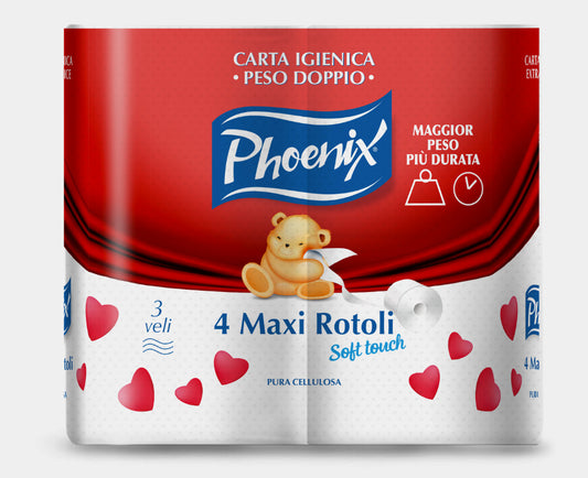 PHOENIX CARTA IGIENICA COMPATTA 3 VELI 4 MAXI ROTOLI SOFT TOUCH