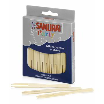 SAMURAI PARTY 60 FORCHETTINE LEGNO 9CM